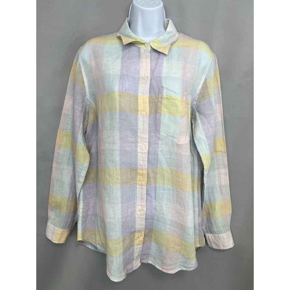 Gap Women's Oversize‎ Boyfriend Shirt 100% Linen Multicolor plaid